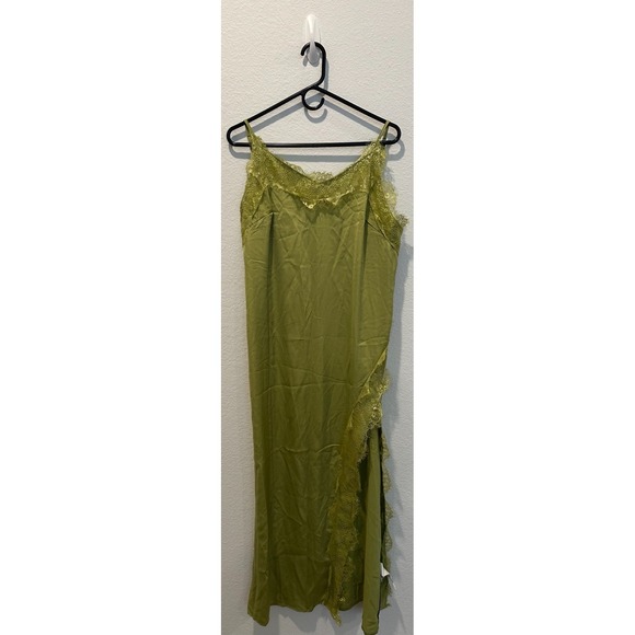 Dresses & Skirts - Womens Lace Mesh Trim Detail Satin Asymmetrical Dress XXL